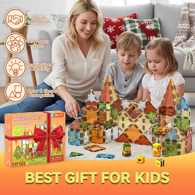 Magnetic Tiles Building Toys with 8 Magnetic Blocks for Kids Ages 3-5 4-8 | STEM Construction Kit, Educational Sensory Magnetic Toys Gifts for Ages 3-5 4-8 Toddler Boys Girls Learning Classroom