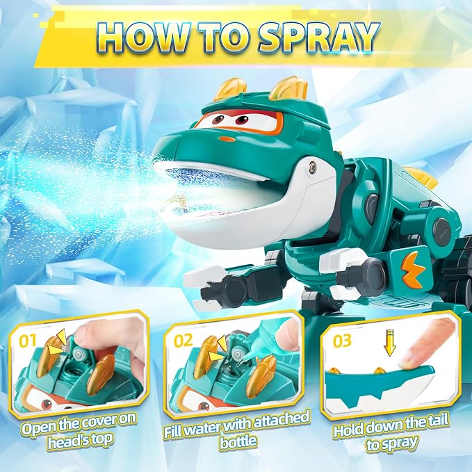 Super Wings Toys Tino 15inch Dinosaur, Season 6 New Character, Dinasour Action Figures with Water Mist, Flashing Light, Roaring, Dinosaur Toys for Kids 3-5 or 3+