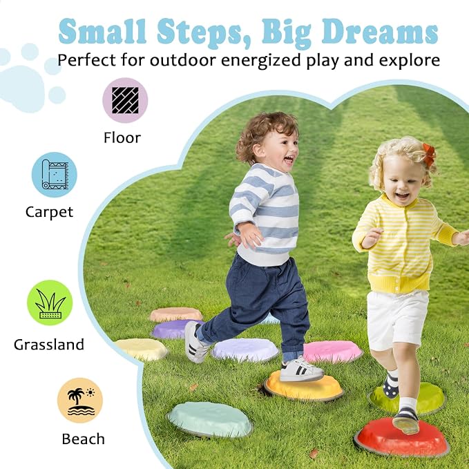 Stepping Stones for Kids, 10 PCS Non-slip Toddlers' Balance Sensory Toys, Indoor & Outdoor Play, Obstacle Course Game for Children Promoting Coordination and Motor Skills, Ages 3 4 5 6 7 8+