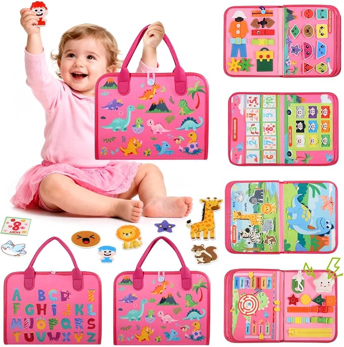 GOLIYEAN Toddler Busy Board - Montessori Toys for Toddler Girl Birthday Gifts, Educational Learning Sensory Busy Book for Toddlers, Quiet Activity Books for Toddlers, Airplane Car Travel Toys