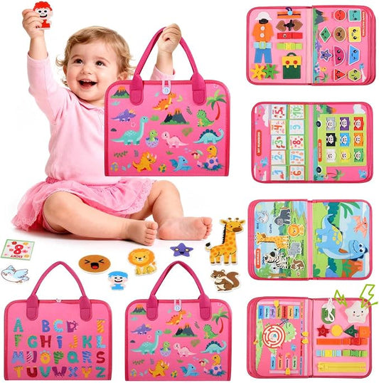 GOLIYEAN Toddler Busy Board - Montessori Toys for Toddler Girl Birthday Gifts, Educational Learning Sensory Busy Book for Toddlers, Quiet Activity Books for Toddlers, Airplane Car Travel Toys