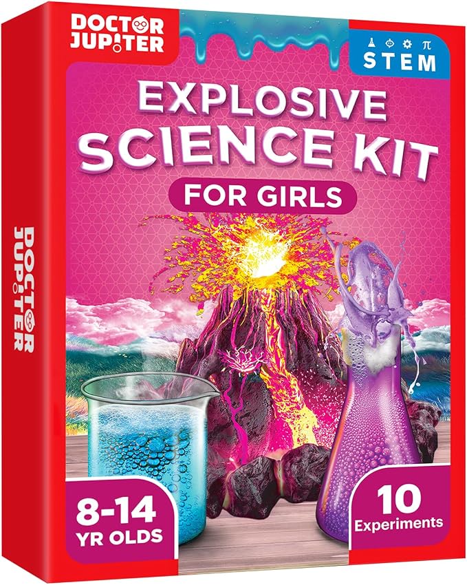 Doctor Jupiter Girls' Explosive Science Experiments Kit for Kids Ages 8+ | Erupting Volcano Science Kits for Kids Ages 8-12, Birthday Gift Ideas Girls 8, 9, 10, 11, 12 Year Olds, STEM Educational Toys
