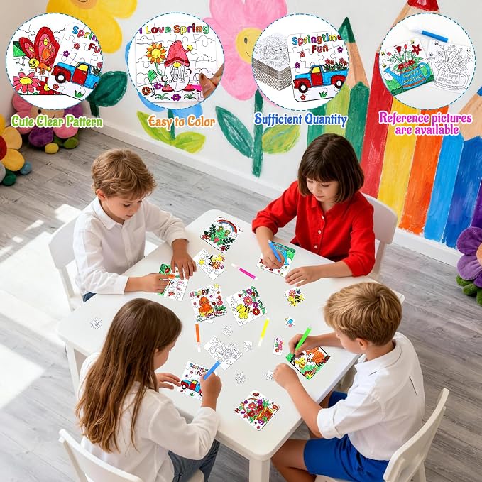 24Pcs Spring Arts and Crafts for Kids & Adults Bulk, Spring DIY Craft Puzzle Kit with Flower Butterfly Bee Bunny, Easter Activities Jigsaw for Classroom Party Favors April Gift Break Projects Supplies