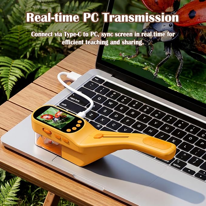 Kids Digital Bug Catcher, 2.4" IPS Screen 500x Magnification Microscope, Photo/Video Recorder, 8 LED Lights, 1000mAh Rechargeable STEM Nature Exploration Toy for Boys & Girls Ages 3+
