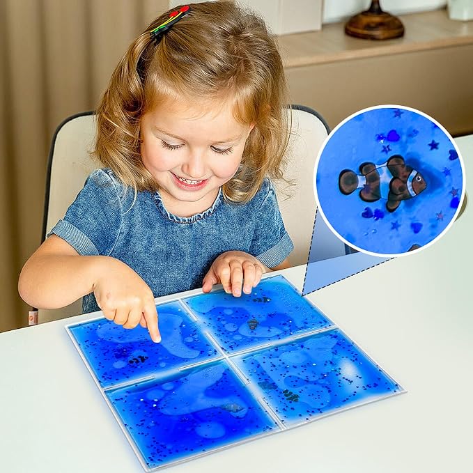 Onyoloy Liquid Sensory Soft Gel Tiles - 12" x 12" Square Multicolor Sensory Toys - Set of 9, Water Sensory Toys for Nurseries, Playrooms, Toddlers and Kids with Autism.