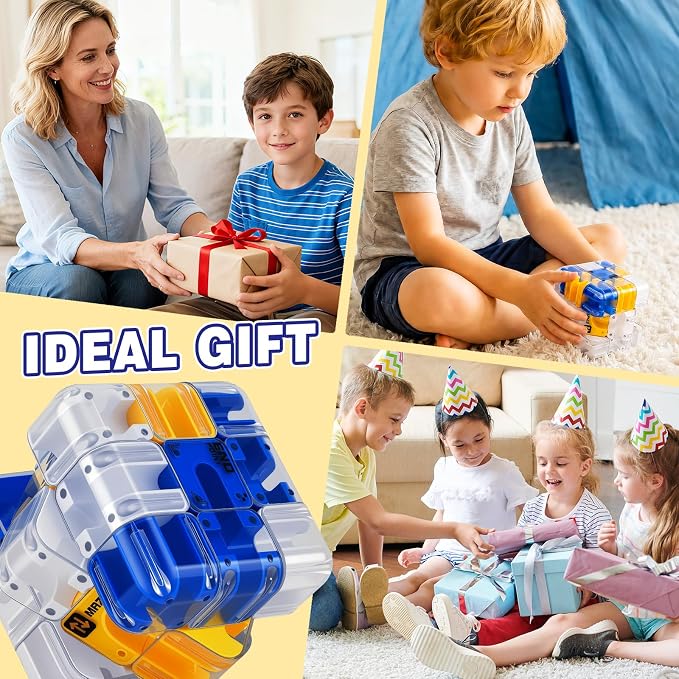 3D Maze Cube Ball Puzzle Brain Teaser for Adults & Kids, Educational Learning Toys Logical Thinking, Family Board Games Tabletop, Durable Puzzle Cube (White&Blue&Yellow, 2.7x2.7x2.7)