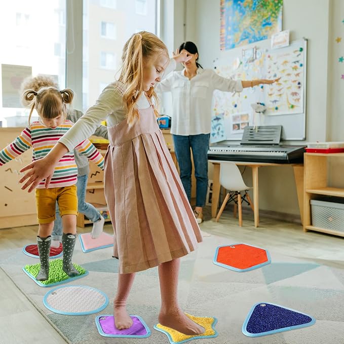 Boao 8 Set Mini Sensory Mats Assorted Textured Play Mats Sensory Floor Tiles Educational Tactile Toys for Activity(8.7 Inch,Irregular)