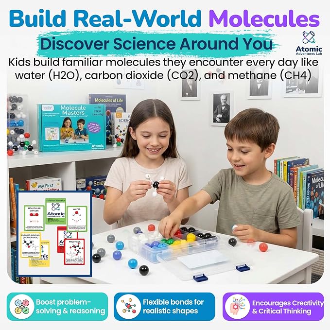 Educational Molecule Model Kit for Kids - Organic Chemistry Molecular Model Kit with Guide & STEM Learning Activity Cards for Teens & Adults to Build 3D Molecules, Atoms, Bonds