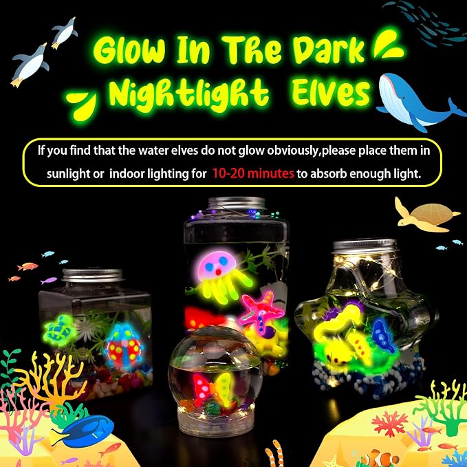Kiditos Glow-in-the-Dark Magic Water Elf Toy Kit for Kids, DIY Craft Kit | 6 Gels & 6 Molds, Magic Aqua Fairy Water Gel Kit, STEM Science Activity, Party Favors & Birthday Gifts for Kids Ages 3+