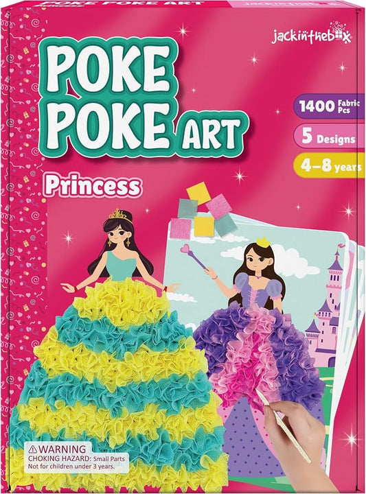 jackinthebox Poke Art Princess Themes Crafts Kit for Kids, Girls, Ages 4-8 | 1400 fabric pieces, travel arts activities & birthday gifts, mess-free toddler, age 4 5 6 7 8 9 year old, flower pressing