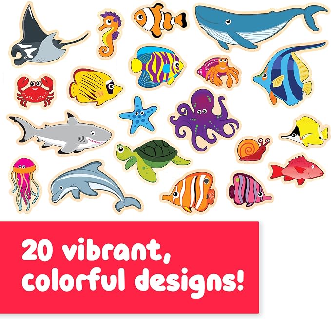 Spark & Wow Wooden Magnets, Sea Life, Magnets for Kids Ages 2+ | Open-Ended Play, Adhere to Fridges, Whiteboards and More