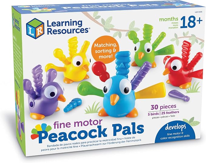 Learning Resources Fine Motor Peacock Pals - Toddler Montessori Toys, Sorting Stacking and Matching Shape Skill Activities, Color Recognition, Gifts for Boys and Girls