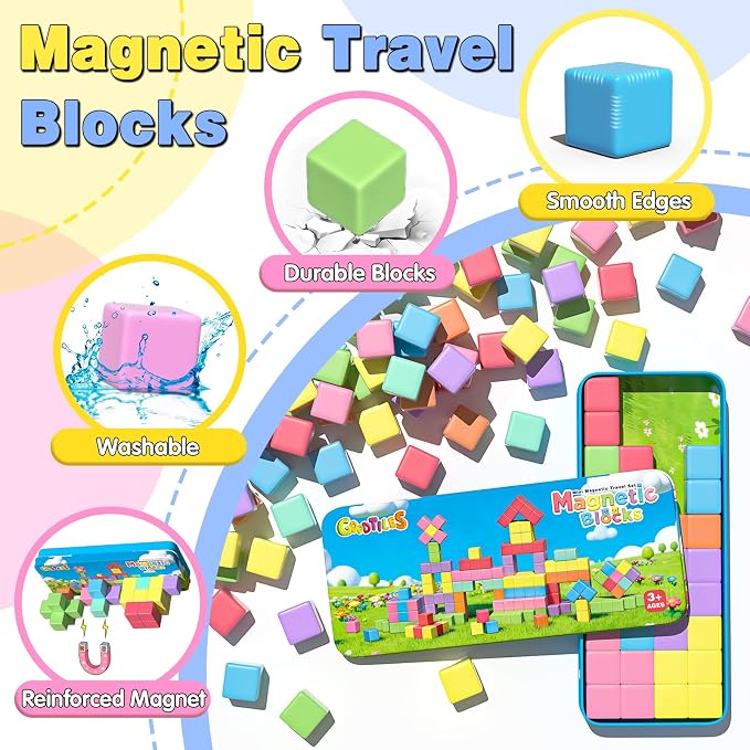 Goodtiles Mini Magnetic Blocks, Travel Outdoor Toys with Box | Candy colors, PP plastic, for Kids Ages 3-8, 0.8 inch