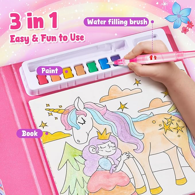 JoyCat Paint with Water Coloring Books for Toddlers (Magical Pony) | Watercolor Painting Set for Kids Ages 3-5 & 4-8, Arts & Crafts Drawing Activity Travel Toy, Birthday Gifts for Boys & Girls
