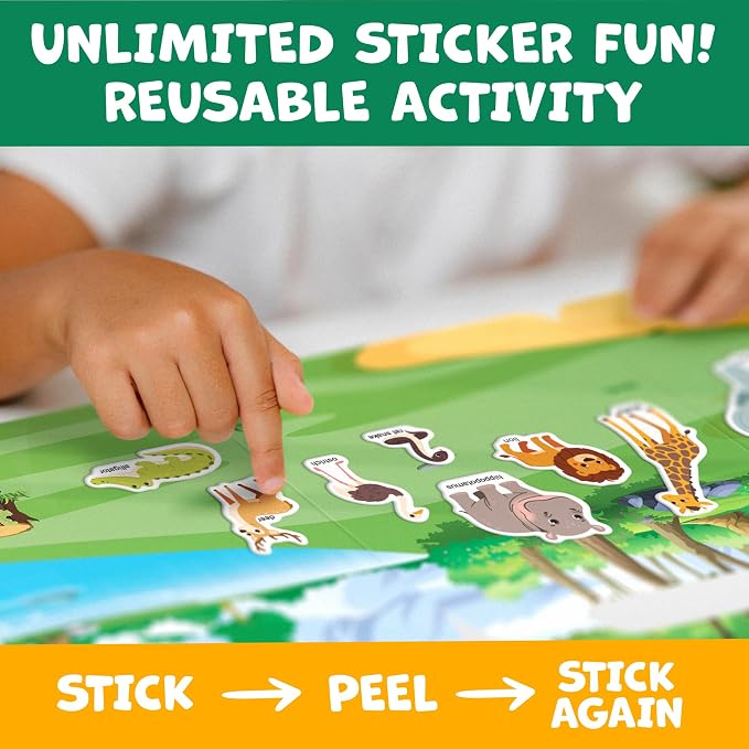 Reusable Sticker Books for Toddlers 1-3, Stickers for Toddlers 2-4 Years - Stickers for Kids Airplane Toys for Toddler 1-3, Toddler Travel Toys - Reusable Sticker Book Birthday Gifts for Boys Girls
