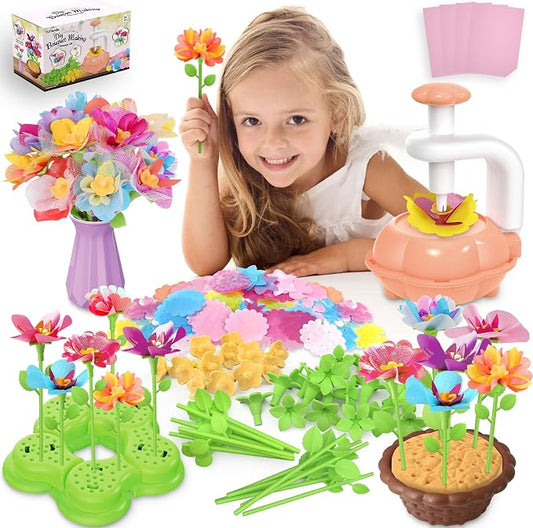 Kufanda 222 Pcs DIY Flower Bouquet Making Kit for Kids Ages 4-8 — Fabric Flower Craft Set with Embossing Machine, Screen-Free STEM Educational Gift Toy for Girls, Granddaughter Birthday Christmas