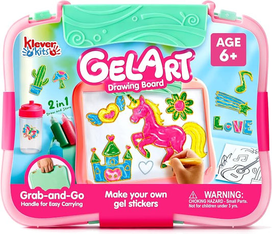 JOVA Klever Kits Gel Art Drawing Board- Window Craft and Stickers, Arts and Crafts for Kids 6 7 8 9 10, Window Clings Making Kits with 2 Tracing Pens and Storage Case, Educational Gifts for Kids