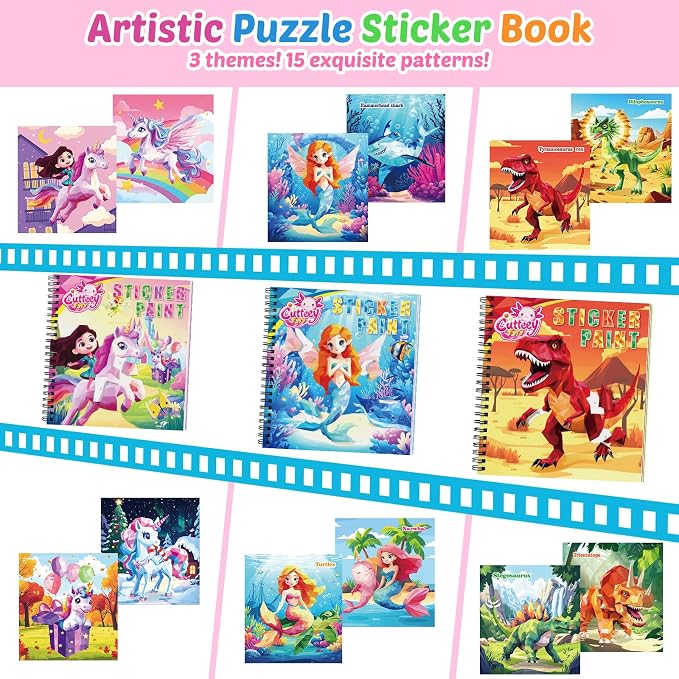 3PCS Paint by Sticker Book for Kids Ages 4-8 - Sticker by Number Activity Books with Stories | Travel Airplane Car Toys, Screen-Free Puzzle Easter Craft Gift for Girls Ages 3-5 4-6 6-8