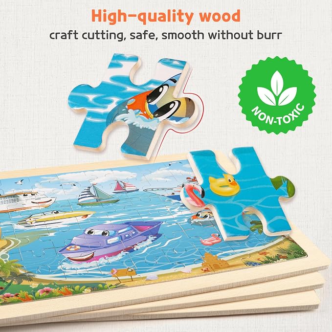 SYNARRY Wooden Vehicle Puzzles for Kids Ages 4-6, 6 Packs 60 PCs Jigsaw Puzzles Preschool Educational Toys Gifts for Children Ages 4-8, Kids Toys Gifts for 4+ Year Olds Boys Girls | 6-Pack Puzzles for Kids Ages 4-6, Puzzles for Kids Ages 6-8, Screen-Fr...