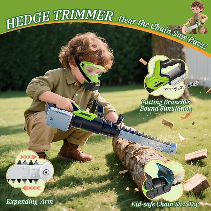 Kids Tool Set, 3-IN-1 Power Tools with Sounds & Lights, Volume, Kids Toy Weed Wacker, Leaf Blower & Hedge Trimmer, Hat, Gloves, Apron, Toy Tools Garden Outdoor Lawn Christmas Birthday Gifts for Boys