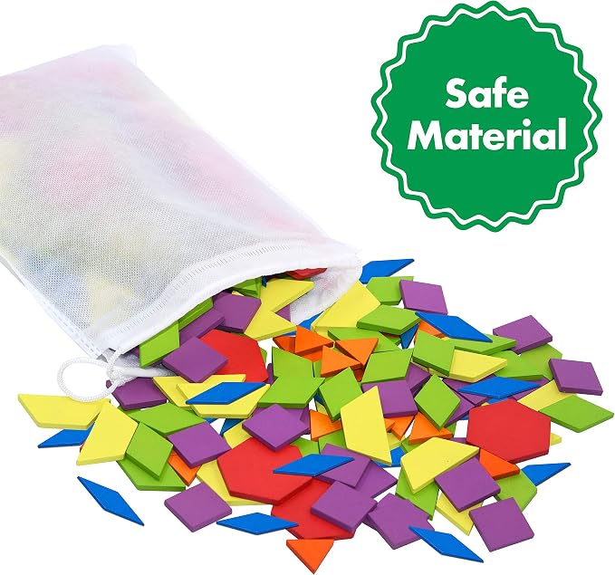 SpriteGru 300 PCS Wooden Pattern Blocks Set for Kids with 24 Double-Sided Design Cards(48 Patterns) and Storage Bag in Gift Box,Fun Montessori Learning Toys