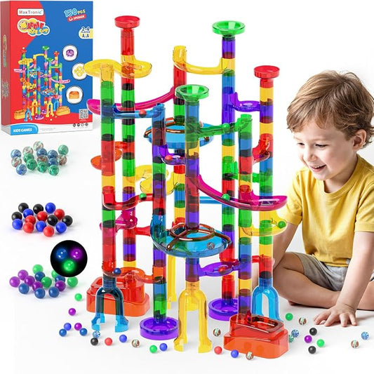 MaxTronic Glowing Marble Run, 150 Pcs Marble Race Building Blocks Construction STEM Learning Toys Perfect Christmas Birthday Gift for Boys and Girls Aged 3-12