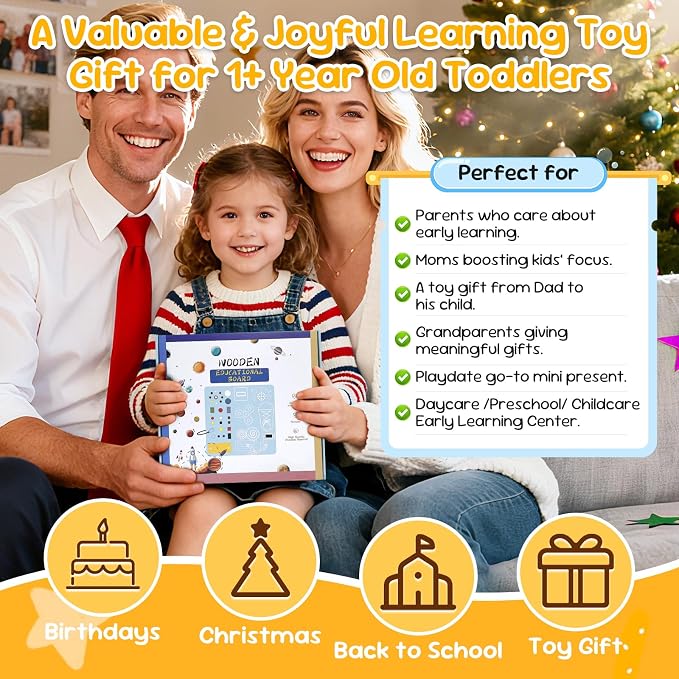 Montessori Busy Board for Toddlers, Sensory Activity & LED Lights Switches | Wooden Busy Board with Music Boxes & Locks & 17 LED Lights, Travel Educational Toy, Birthday Gift for Boys & Girls