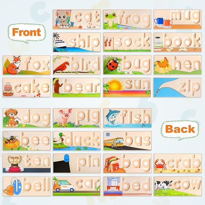 Learning Toys for 3 Year Old, Alphabet Puzzle Spelling Games Preschool | Wooden Alphabet Puzzle with 52 Letter Blocks, CVC Word Matching, Montessori Learning for Preschool Kids Ages 3-5