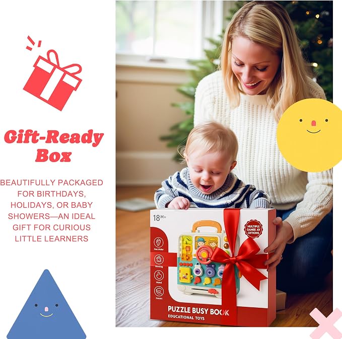 Busy Board for Babies 6-12 Months, 54-in-1 Musical Travel Board | Portable Activity Board with Lights & Music, Fine Motor Skills, Sensory Travel Toys for Airplane Cars, Gift for Boys Girls