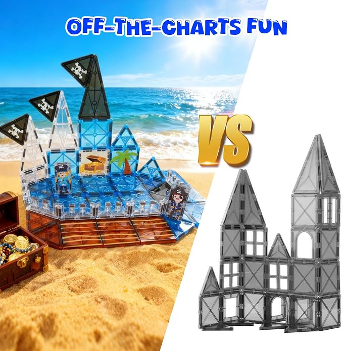 Bmag Magnetic Tiles for Kids,32 PCS Pirate Set with 3D Magnet Building Blocks, STEM Educational Toys for Preschool Learning, Gift for Boys & Girls Age 3 4 5+