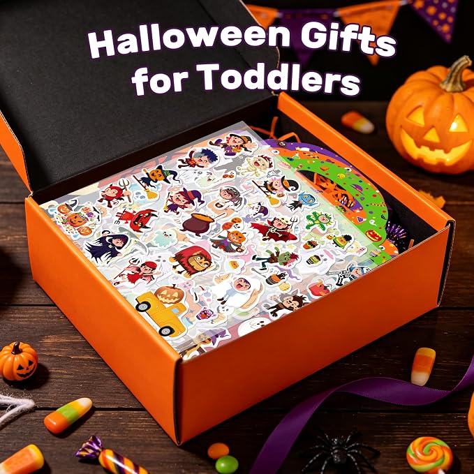 Elfew 3 Pack Halloween Reusable Sticker Books for Toddlers 2-4 | 3D Puffy Sticker Book for Kids Ages 3-5, Halloween Stickers for Kids, Halloween Gifts & Toys for Toddlers