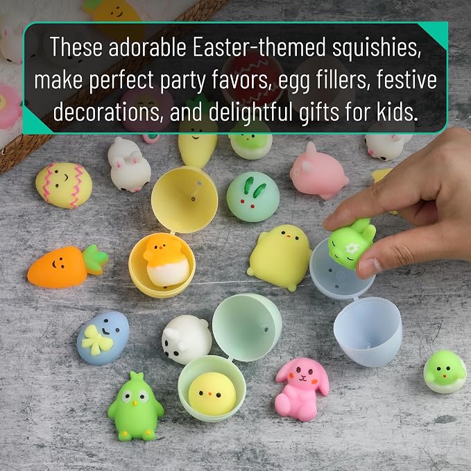 Mr. Pen- Easter Squishy Toys for Kids, 48 Pack | Washable Twistable Stretchy Squishies Bulk, Soft Stress Relief Sensory Toys for Squeezing, Easter Basket Stuffers