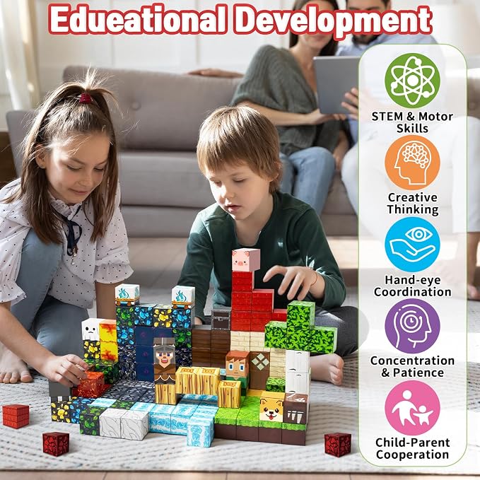 Intoypad 150PCS Magnetic Blocks, Magnetic Building Tiles STEM Toys for Kids | Creative 0.8in Magnetic Building Block Set with 150 Pieces, Magnet Cube Game STEM Learning Toy for Boys and Girls Ages 3+