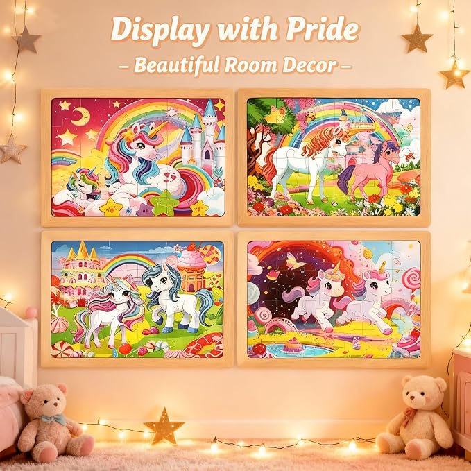 Wooden Puzzles for Kids, Jigsaw Puzzles, Unicorn Theme Educational Gifts | 100% Wooden