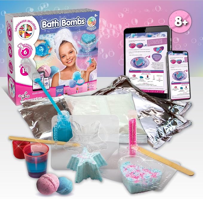 Science4you - Bath Bomb Making Kit for Kids +8 Years Old - Make Your Own Bath Bombs with 6 Science Experiments for Childrens - Educational Science Kits for Kids Age 8, Gift Set for Girls