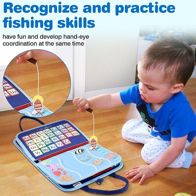Busy Board Montessori Toys for Boys Girls Gifts, Sensory Toy, Educational Activities Travel Toy for Airplane Car, Busy Book for Learning Fine Motor Skills, Blue