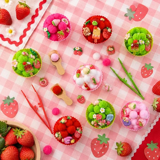 155 Pcs Strawberry Sensory Bin Filler Summer Counting Sorting Sensory Bin Items Fine Motor Counts for Summer Strawberry Sorting Counting