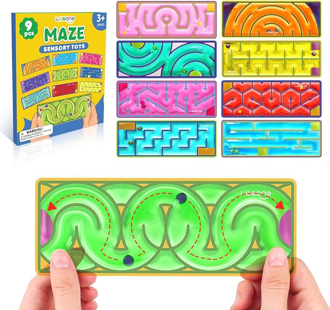 LESONG Sensory Fidget Toys for Kids: 9 Pack Squishy Gel-Filled Sensory Maze for Autism Calming - Fidgets Bulk for Classroom Calm Down Corner School Prizes - Travel Toys for Car Road Trip Airplane