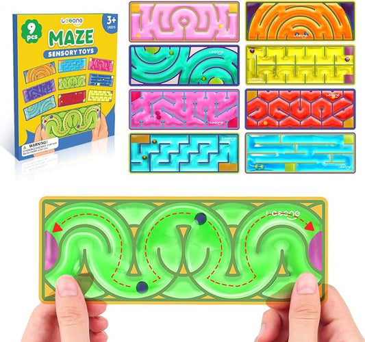 LESONG Sensory Fidget Toys for Kids: 9 Pack Squishy Gel-Filled Sensory Maze for Autism Calming - Fidgets Bulk for Classroom Calm Down Corner School Prizes - Travel Toys for Car Road Trip Airplane