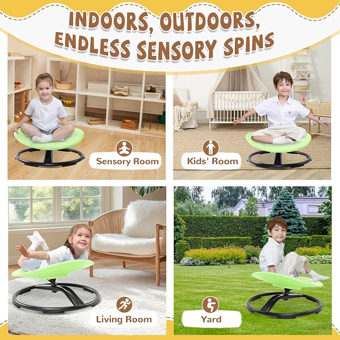 Zhenx Spinning Chair for Autistic Kids (Ages 3-18), Autism Sensory Toy Gift | 220LBS Capacity Sensory Swivel Seat for ADHD Kids, Autism Sensory Products, Calming Gift Improve Focus & Body Balance (Green)