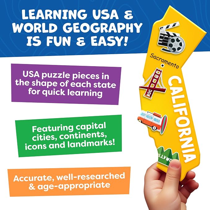 Puzzles for Kids Ages 4-6-8-145pcs World Map & United States Puzzle - Educational Toys for 4+ Year Old - Kids Puzzles Ages 5-8 - Puzzle Games for Kids Ages 5-8 - Gifts for 4 Year Old Girl, Boys