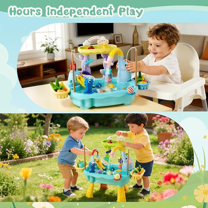 2027 Upgraded 4-in-1 Water Table for Toddlers 2-3, Kids Sensory Table with Electric Water Pump & Faucet, Kitchen Play Sink Toys with Food Accessories, Fishing Toy (NEW Blue)