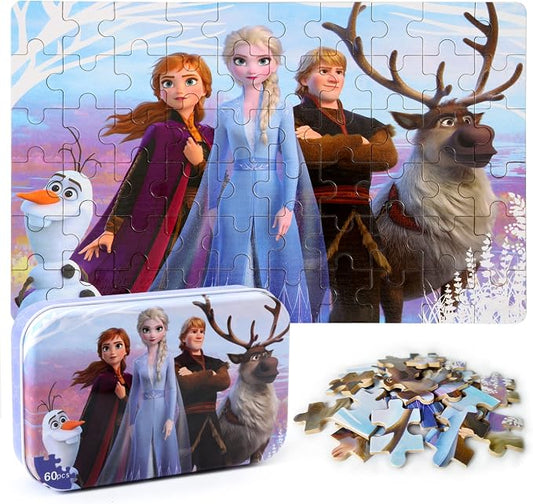 MZZOTOY Puzzles for Kids Ages 4-8, 60 Pieces Puzzles for Kids Ages 3-5 in a Metal Box Girls and Boys Learning Educational Jigsaw Puzzle Toys Gifts