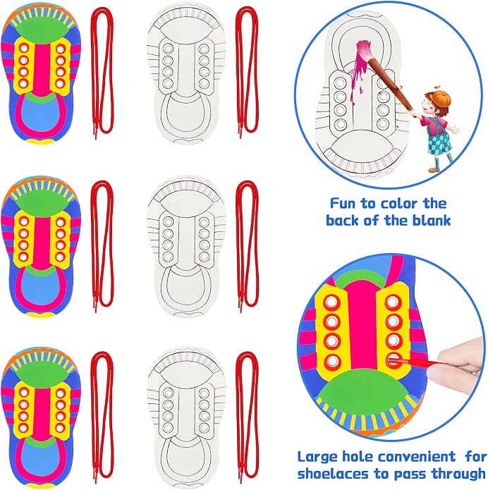 ZAKVOOR 12 Pack Shoelace Threading Practice Boards Set Hard Cardboard Lace Training Tool for Fine Motor Skills Hand Eye Coordination Learning Activities