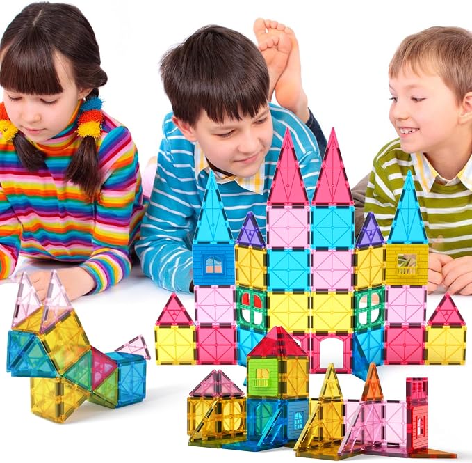 Jasonwell Magnetic Tiles Kids Magnetic Blocks 60PCS Building Sets 3D Magnet Toys Preschool Educational Construction STEM Toy Christmas Birthday Gifts for Toddlers Boys Girls 3 4 5 6 7 8 9 + Year Old