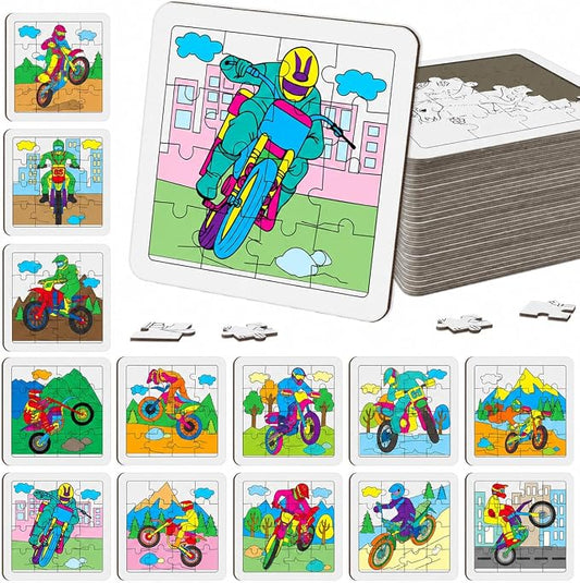 Cinrobiye 24 PCS Dirt Bike Coloring Jigsaw Craft Kit for Kids, DIY Motocross Activity Set Bulk with 12 Designs, Off-Road Motorcycle Birthday Party Favors, Classroom Art Projects