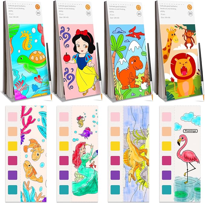 ZHOC Paint with Water Coloring Books for Kids, Pocket Mess Free Watercolor Painting Sets for Kids Ages 3 4 5 6 7 8+, Water Color Paint Set Arts and Crafts Gift for Boys Girls, 4 Pack