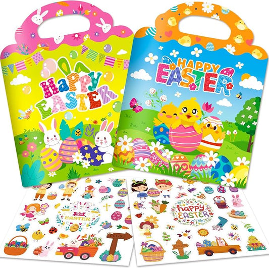 2 Pack Easter Reusable Sticker Books for Kids 2-4, Activities Books for Toddlers 1-3, Arts and Crafts Removable Jelly Stickers for Girls Boys, Travel Toys Holiday Gifts Easter Basket Stuffers