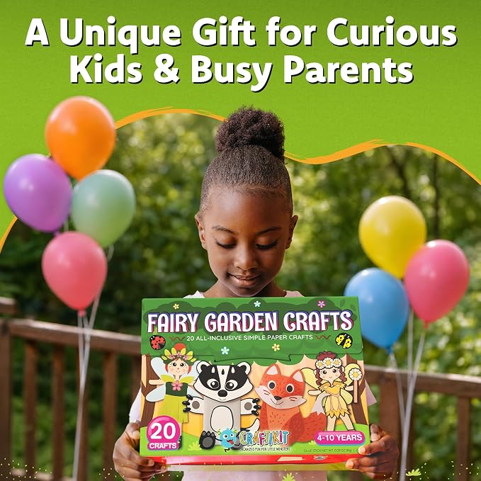 Craftikit® 20 Award-Winning Fairy Garden Crafts for Kids - 20 All-Inclusive Fun Paper Toddler Crafts, Fairy Garden Kit for Kids Ages 3-10