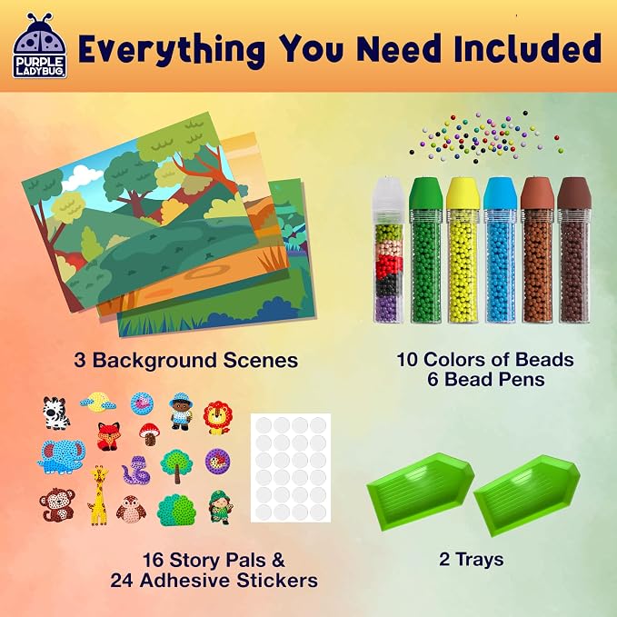 Magical Bead Painting for Kids - Animal World Theme Birthday Gift for Boys & Girls Ages 4-8 Years Old, DIY Mosaic Arts & Crafts Kit with Colorful Templates, Beads Pen & Creative Fun Set